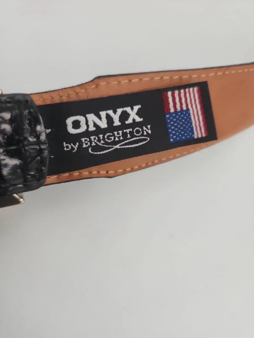onyx by brighton leather belt Mens 38 19403 Black Gold Buckle
